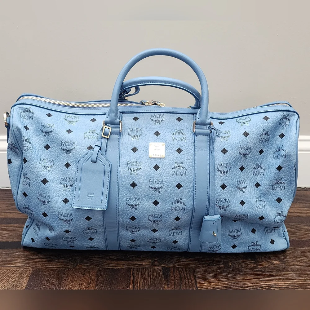 Brand New MCM Visetos Weekender Denim Coated Canvas Bag MUV7AVY02 Large